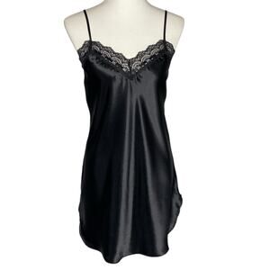 Vintage Romance Du Jour Slip Dress Black Nightie Lace Chemise Dainty Medium